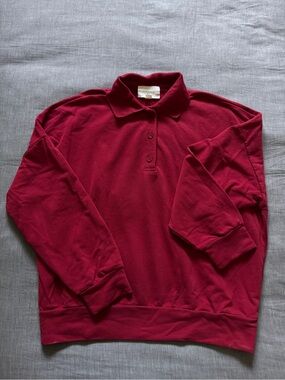 Classic Long-Sleeve Polo Sweatshirt in Red